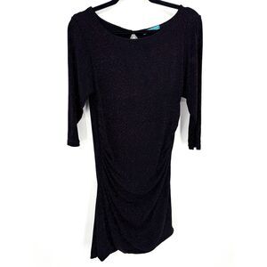 ALICE + OLIVIA Black Pink Glitter Long Sleeve Ruched Stretch Mini Dress Size M